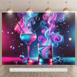 2D Flat, 1pc Vibrant Neon Cocktail & Smoke Photography Backdrop - Colorful Polyester Party Banner for Indoor/Outdoor Events, Birthdays, Anniversaries, and Studio Decor, No Electricity Needed, Party Decoration | Neon Cocktail Design | Durable Polyester,