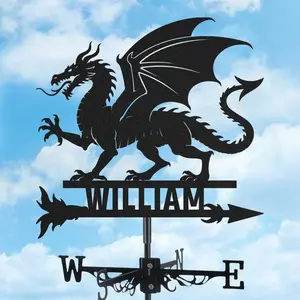 Personalized Custom Metal Weathervane, Puff Dragon Wind Vane with Custom Name, Roof Mount Wind Direction Indicator, Outdoor Decor for Garden Farmhouse Backyard Patio, Ideal Housewarming Gift