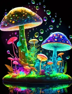 Mushroom Diamond Art Painting Kits for Adults - 5D Round Full Drill Mushroom Diamond Dots Paintings for Beginners, DIY Mushroom Diamonds Gem Art