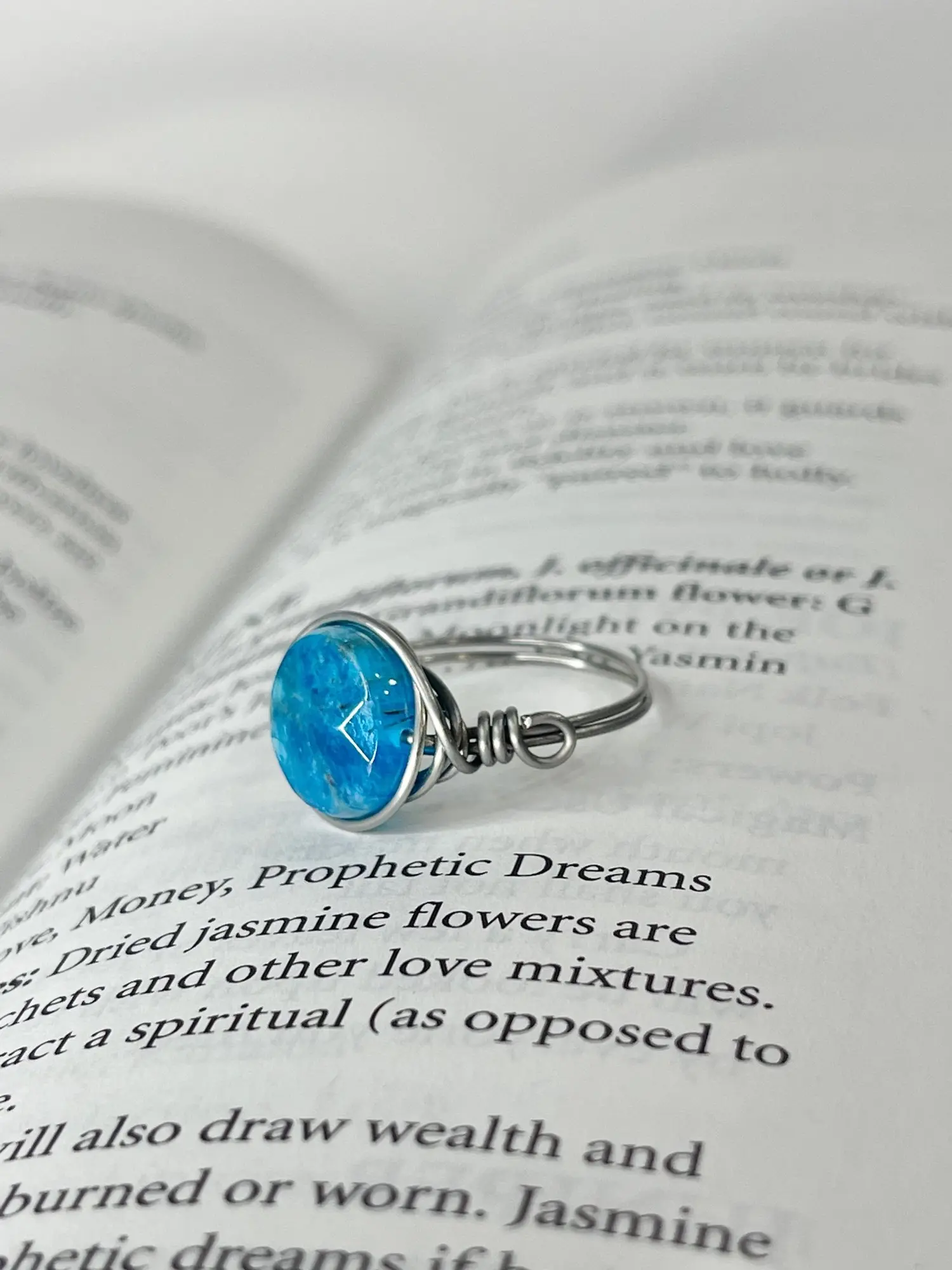 Blue Apatite Stainless Steel Wire Ring