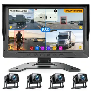 ConewVehicle Truck Backup Camera System with 10.1inch Monitor for RV Bus Trailer Campe with 4 Rear/Side View 1080P HD Cameras 4 Splits Screen DVR Recording IP69 Waterproof MP5 Music Video Player BSD Avoid Blind