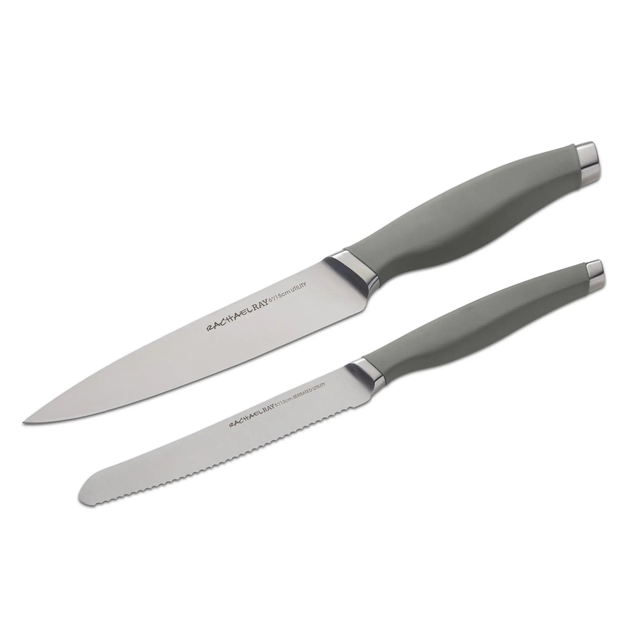 2-Piece Kitchen Utility Knives Set - Steel Blade Cutting Tools with Contoured Plastic Grip for Home Use