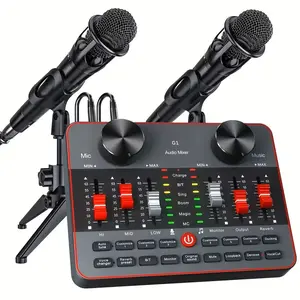 Tenlamp G1 External Sound Card Complete Kit - 2 E300 Microphones, Intelligent Noise Reduction Audio Mixer, Voice Changer, Audio & Video Mixing for Tablets, Computers, Mobile Phones
