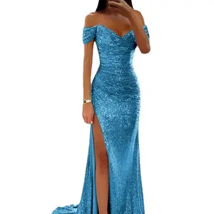 Women's Vintage Style Sequin Off Shoulder Evening Party Prom  with High Slit Elegant Mermaid Gown Short  the colorful backless a-line maxi   knit  neck    fabric long  fall Chic  sexy  square flare  Cross Halter casual comfy Lantern Sleeve Cocktail Dress