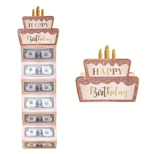 Gold Birthday Money Card Set with Envelope, Foldable Greeting Card, Baby Party Decorations, Unique Creative Cash Holder, Party Gift