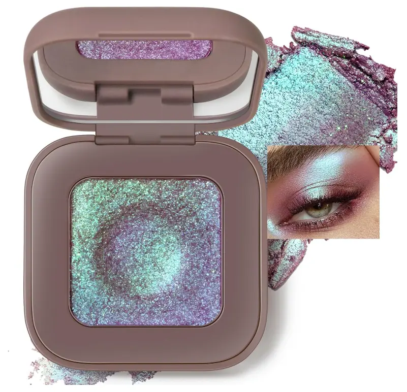 Noerrors Duochrome Plum Mauve Green Blue Glitter Eyeshadow Palette, Holographic Chameleon Rich Color Shimmer Metallic Eye Shadow, Color Shift Sparkle Iridescent Eye Brightener Fairy Makeup for Rave#02