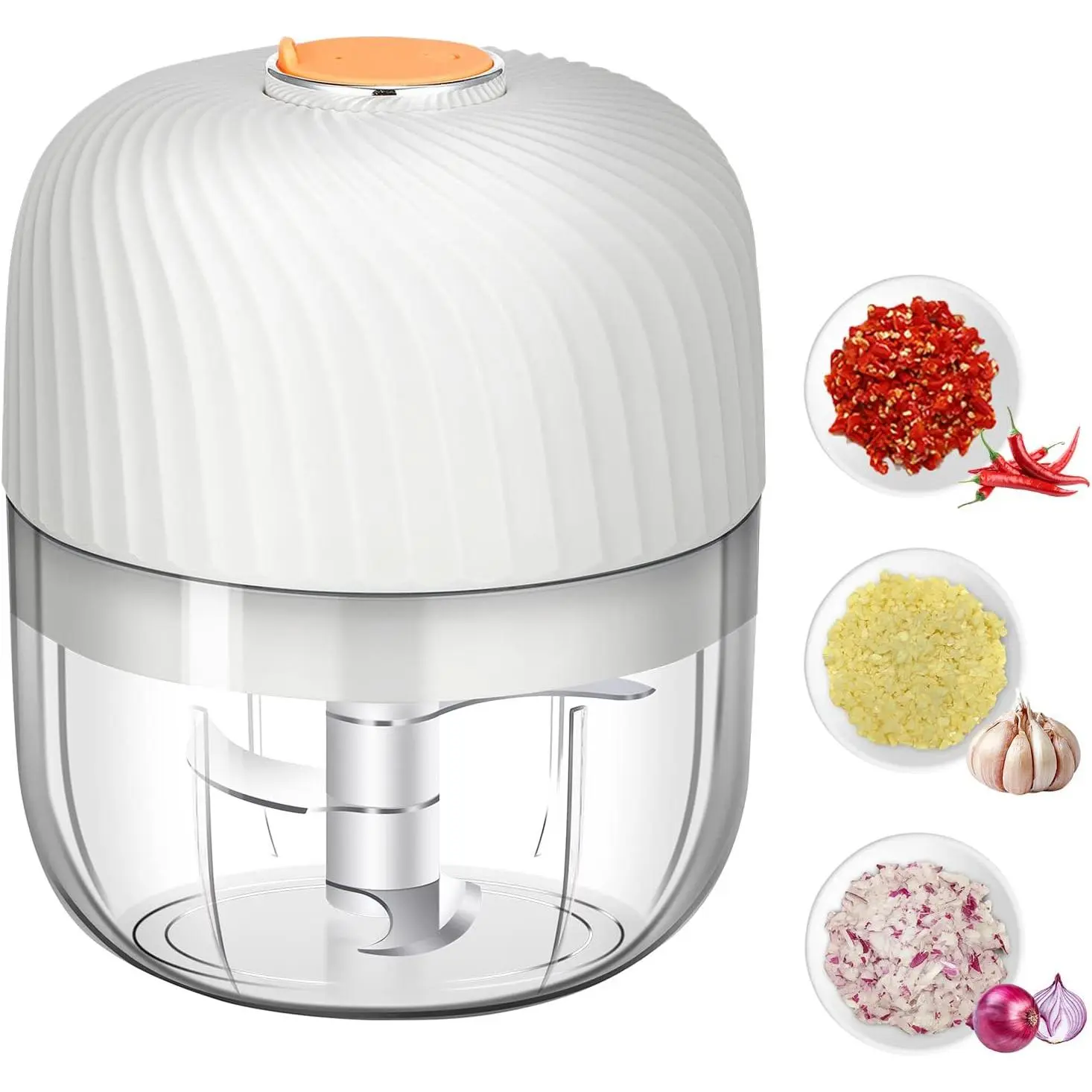 60W Cordless Electric Garlic Grinder Masher - 250ML Mini Portable Food Processor with Auto Stop for Onion, Ginger, Chili, Fruit, Meat, Camping Trip