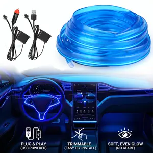Car LED Lights, Flexible Neon EL Wire Interior Ambient Lighting Car, Adjustable Atmosphere Light for Auto Decoration