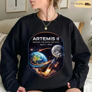 NASA Artemis 2 Sweatshirt Women, Around the Moon and Back 2026 Vintage Space Crewneck, Aesthetic Space Lover Gift for Her Pullover
