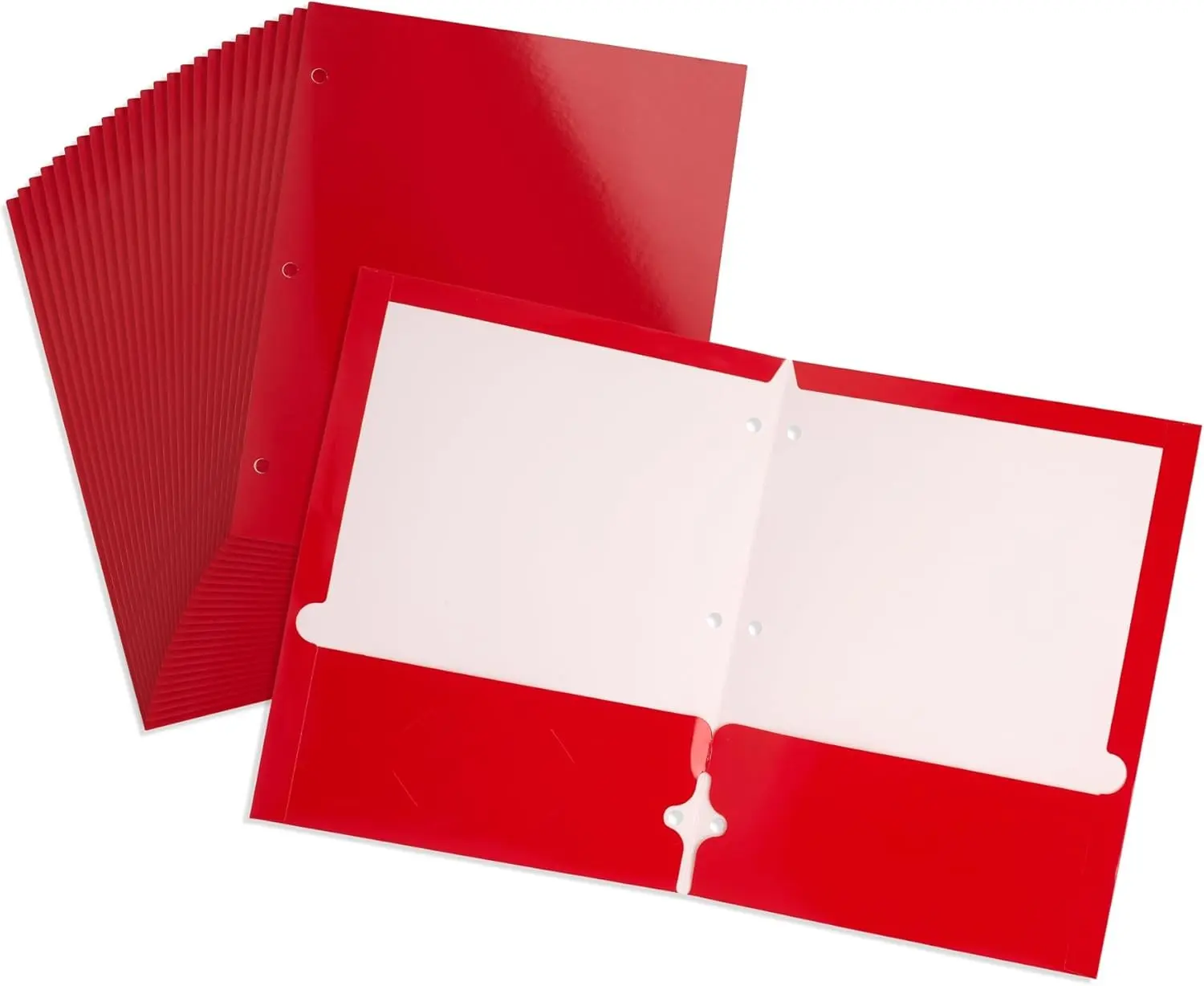 Blue Summit Red Glossy Folders with Pockets, Laminated Folders, Presentation Folder with Business Card Slot, 25 Pack