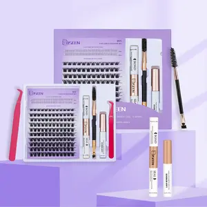 Long Curly Eyelash Cluster Set, D Curl, DIY Extension Kit for Beginners, DIY False Eyelashes, Multiple Lengths, Includes Glue, Tweezers, Remover, Brush