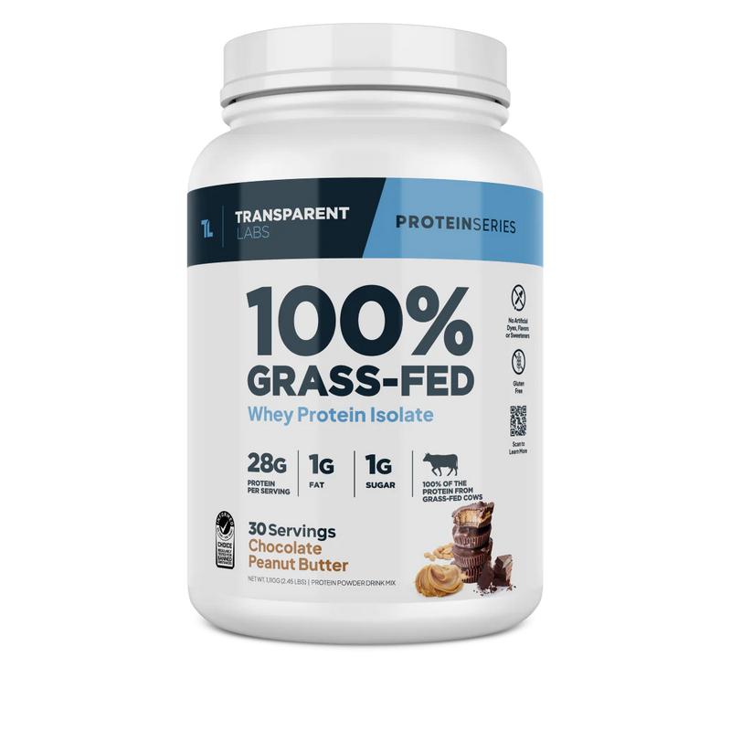 Transparent Labs Grass-Fed Whey Protein Isolate — 28g Protein, Clean Ingredients (30 Servings)
