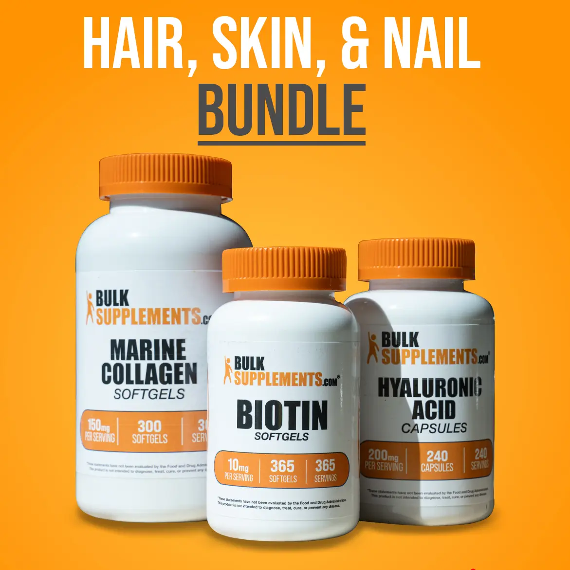 BulkSupplements Hair, Skin & Nails Natural Beauty Dietary Supplement Bundle - Biotin, Marine Collagen, Hyaluronic Acid, Vitamin-Infused Healthcare Support