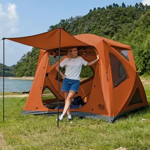 Instant Pop Up Hub Tent, 4 Person Portable Weather Resistant Camping Tent, 60 Second Set-Up, Easy Up Tents with Rain Fly and Carry Bag