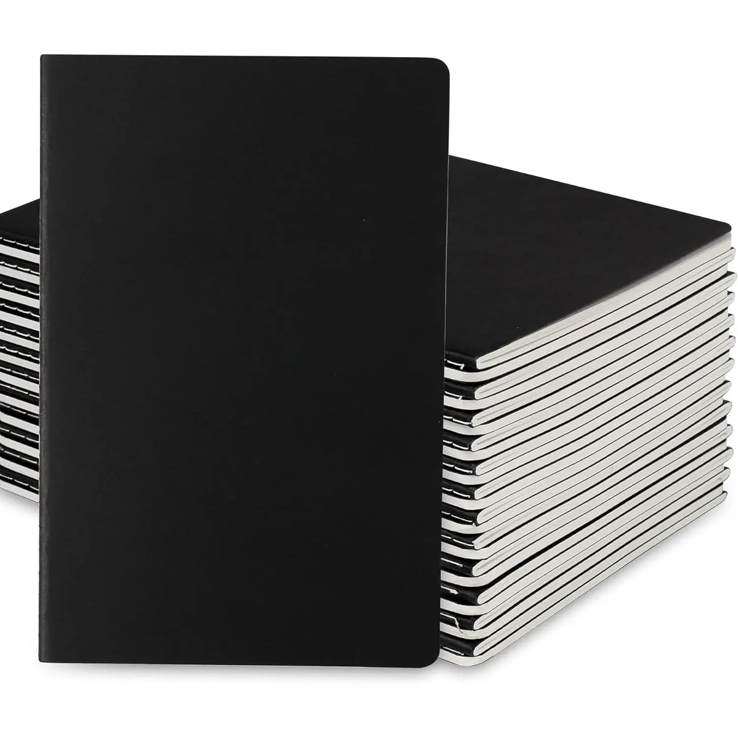 Wholesale Bulk 24-Pack Classic A5 College Ruled Composition Notebooks, Sleek Black Durable Thread Cover, 5.5x8.3 Inches, 30 Sheets/60 Pages Premium Thick Lined Paper, Portable Office Stationery for Students, Travelers, 30 Sheets Per Notebook
