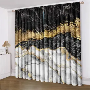 Marble Pattern Curtain, 2 Counts/set Classic Style Curtain, Home Decor for Living Room Bedroom, Window Drapes, Room Divider Curtain, Home Decoration Curtain