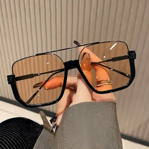 Double Beam Large Frame Glasses Stylish Retro Sunglasses#Unisex