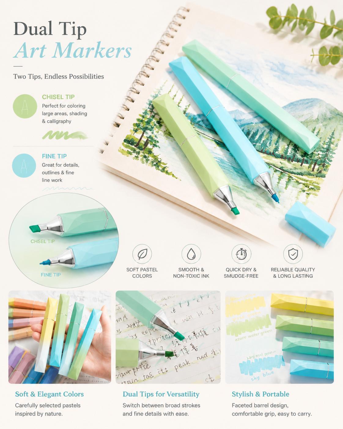 【Gift】4-Pack Dopamine Gradient Design Highlighters, Sea Breeze Mint, Chisel Tip, Quick-Drying, Gradient Look Art Supplies for School & Journaling, Classroom Supplies, Broad