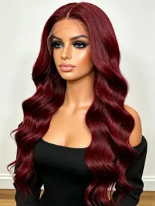 Burgundy  99J Body Wave Lace Front Wig Pre Plucked 13x4 HD Lace Front Wig Burgundy Glueless Body Wave Lace Front Wig for Women Synthetic Heat Resistant Fiber Wine Red Wig Daily Wear Holiday Party Use