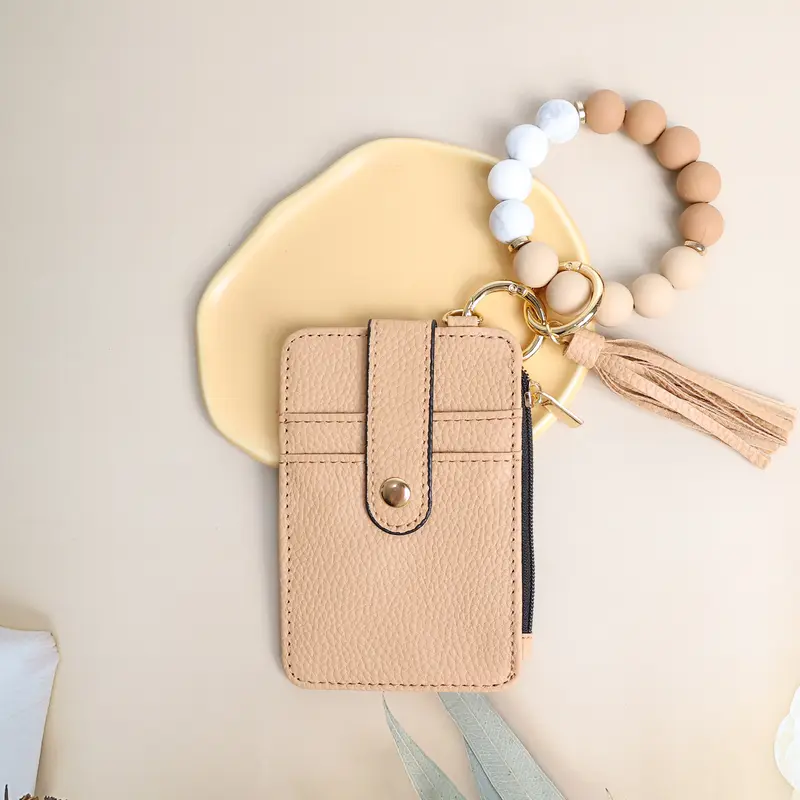 Women's PU Leather Cute Keychain Wristlet - 1-Piece Multifunctional Key Accessory with Silicone Beads, Tassel Accent, Card Slots, Multi-Uses Everyday Carry Practical Gift for Women, Keychains Cute