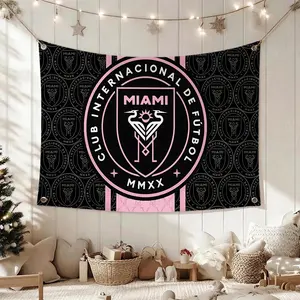 Football Club Inter Miami Flags Cheerleading Hand Pulled Flag Multi Size Atmosphere Banner, Portable Outdoor Event Flag & Wall Decor for Sports, Parties, Home and Room Decoration