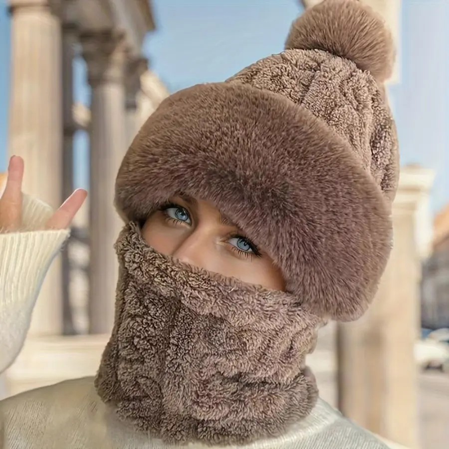 Women’s 2026 Holiday New Cozy Plus-Velvet Thick Windproof Pullover Hat-Scarf Set, Motorcycle Commuter Protective Gear, Christmas Gift