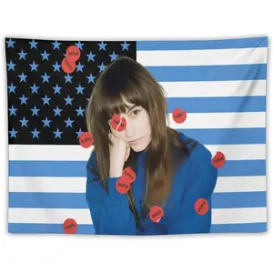Blue & White American Flag "haha" Art Tapestry 3x5 FT - Polyester Trendy Wall Hanging for Bedroom & Living Room Decor, Indie Aesthetic Banner