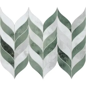 10-Sheet Leaf Waterjet Peel and Stick Backsplash, 12.4" x 10.7" Green Cement Looks Self-Adhesive Wall Tiles, Stick  Backsplash for Kitchen & Bathroom