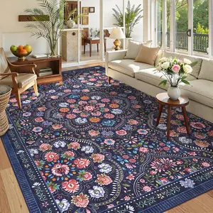 Farmhouse  Floral Print Rug Washable Area Rug Large Border Printed Rug Soft Non-slip Ultra-thin Foldable Interior Decorative Rug  for Bedrooms Apartments Restaurants Offices Nurseries Playrooms boho style kitchen mat
