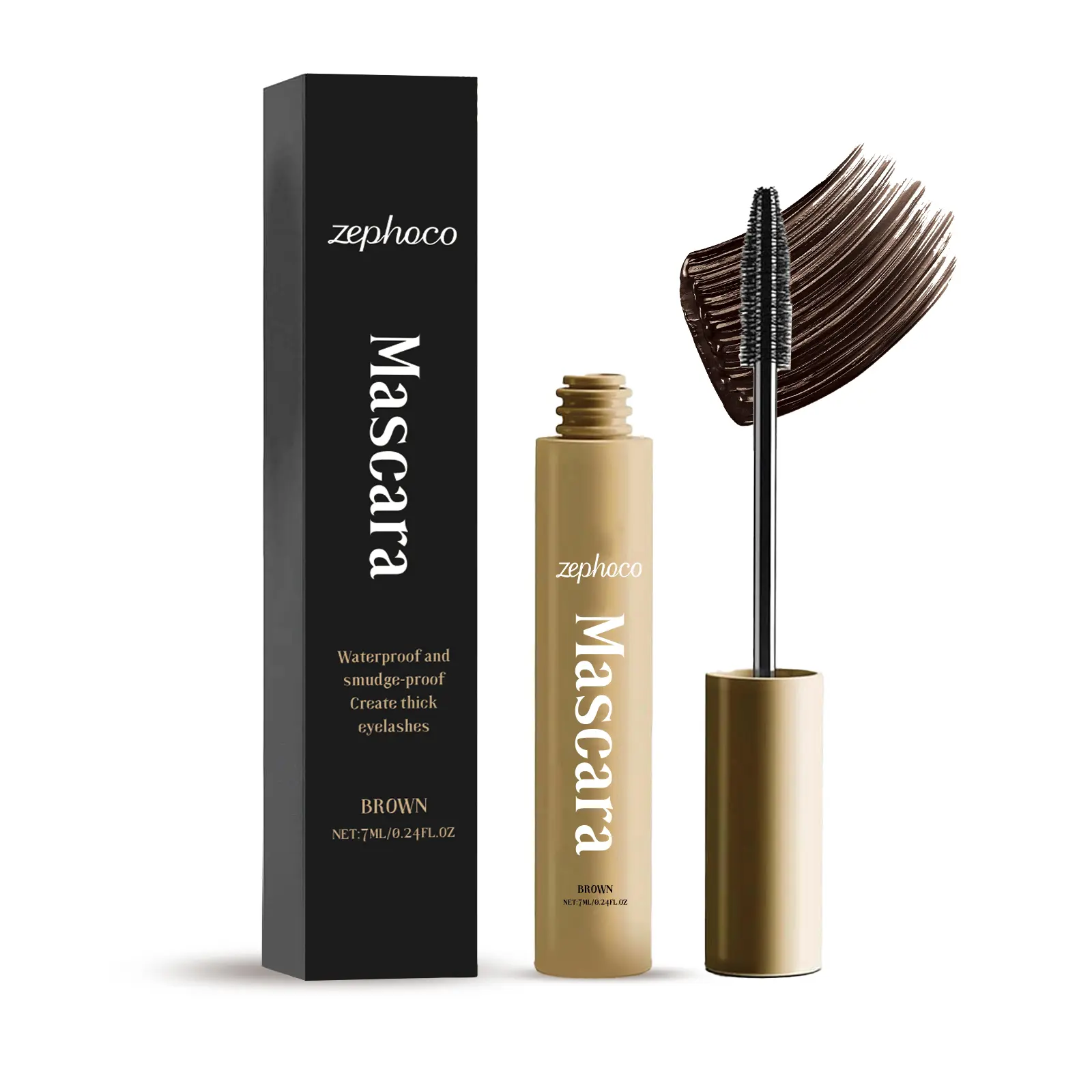 Brush-on Brown Mascara for Lengthening and Curling, Natural Looking Lashes - Waterproof, Smudge-Proof, All-Day Stay Formula, Lengthening Mascara, Natural Looking Mascara
