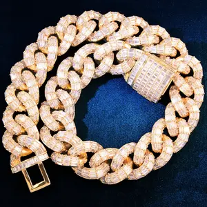 21MM Ladder Square Cuban Necklace PersonalizedCopperInlaid Zircon Multi-Size Accessories Cross-BorderJewelry Men