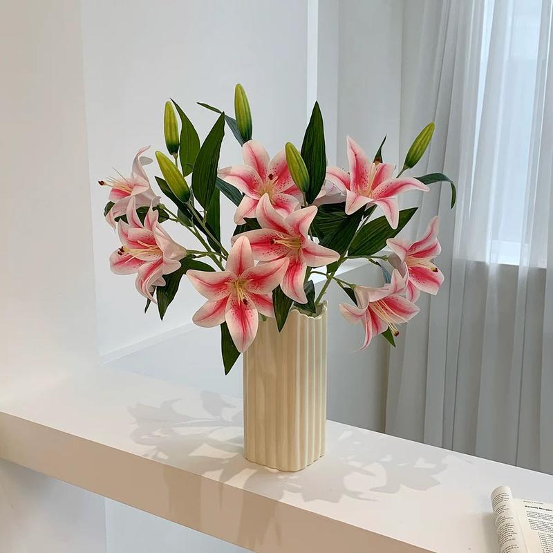 Ultimate Bloom Savings 26" Tall Statement Lilies 4 Multi-Head Faux Lily Bouquet for Living Room & Dining Table Instant Home Decor Upgrade Low-Maintenance FauxFlowers StatementPiece lily petals