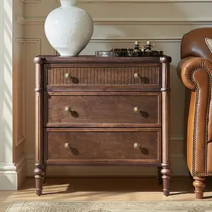 HULALA HOME Fluted Nightstand with Charging Station, Wooden End Table with Drawers, Modern Bedside Table with USB & Type-C Ports, Solid Wood Nightstand for Bedroom Living Room Storage Table