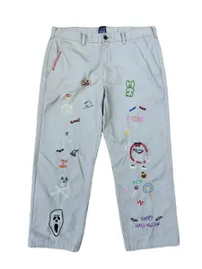 George Hand-Embroidered Halloween Pants Size 34x29 Unique One-of-a-Kind Halloween-Themed Wearable Art by Netherfriends