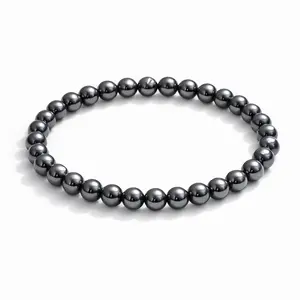 Black Magnetic Hematite Energy Bracelet - 4mm/6mm Healing Crystal Bracelet, Adjustable Elastic Stretch Bangle for Negative Energy Absorption, Emotional Stability Enhancement