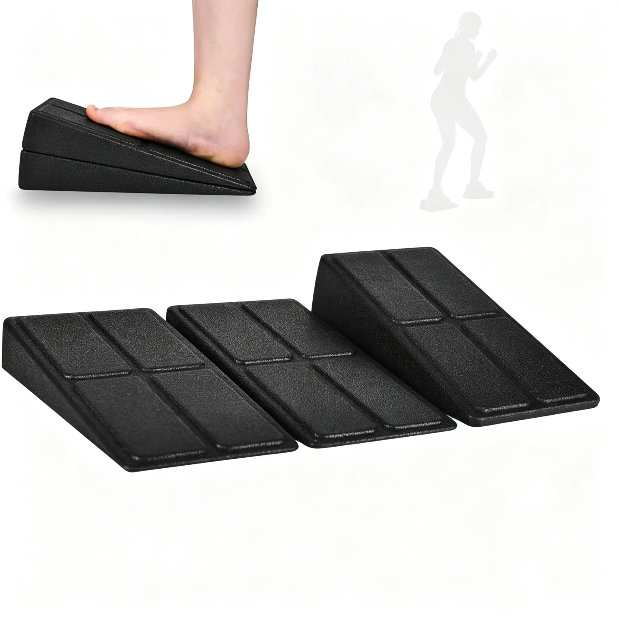 3-Piece Adjustable Foam Slant Board Squat Wedge, 12"x6.3" with Carry Bag, Calf Stretcher for Plantar Fasciitis & Yoga Pilates Exercises