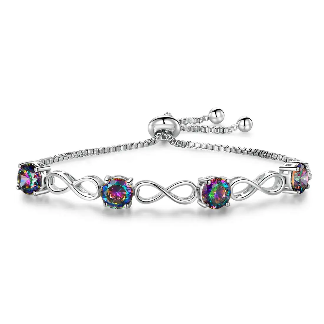 GEMSME 7mm Mystic Quartz Rainbow Anklet Elegant Bracelets Chain for Women Men Adjustable Perfect Birthday Gift Daily Fashion Accessory Everyday Jewelry ATS62603