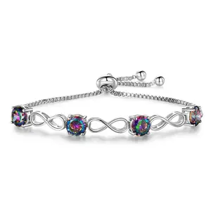 GEMSME 7mm Mystic Quartz Rainbow Anklet Elegant Bracelets Chain for Women Men Adjustable Perfect Birthday Gift Daily Fashion Accessory Everyday Jewelry ATS62603