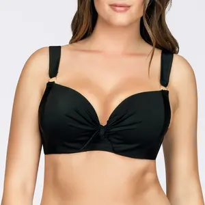 PARFAIT Oceane S8061 Womens Soft Padded Bikini Top Underwire Support Swimwear Black Knotted Front Hidden Underwire Molded Cups Side Boning Power Mesh Wings