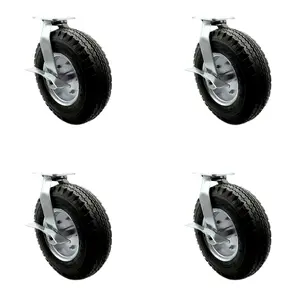 12 Inch Swivel Pneumatic Casters Set of 4 - Black Rubber Wheels - Includes 4 Swivel with Top Lock Brakes and Bolt on Swivel Locks - Heavy Duty Casters - 1,800 lbs. Total Capacity- Service Caster Brand