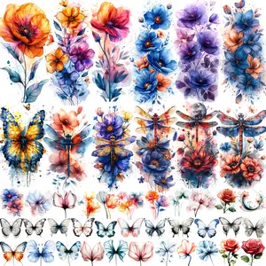 Elegant Watercolor Temporary Tattoos for Women Girls 45-Pack Large Small Fake Tattoos Long-lasting Flower Floral Butterfly Tattoo 3D Realistic Designs Waterproof & Durable