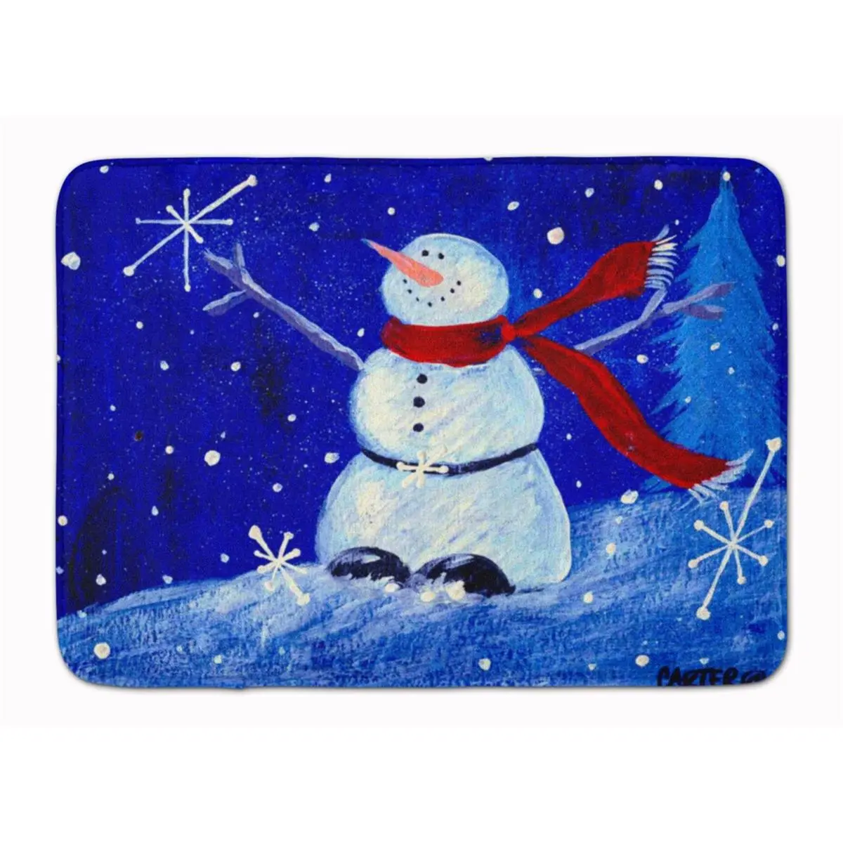 Happy Holidays Print Snowman Mat, Coral Fleece, Full-Cushion Memory Foam, Non-Slip, 19" h x 0.25" w x 27" l, Machine Washable