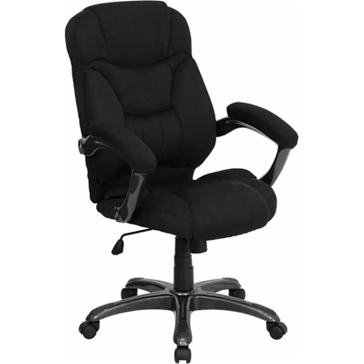 Flash Furniture Modern Office Chair - Contemporary High Back Black Microfiber Office Chair with Lumbar Support, Adjustable Height, 250 lbs Capacity, Nylon Build, 21.5''W Back, 27.5''D Depth, Back: 21.5''W, Height: 41.5'' - 45.25'', Padded Arms
