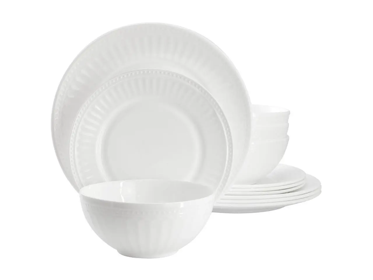 Ultra by Gibson Swanton Arch 12 Piece Break-Resistant Opal Glass Dinnerware Set in White