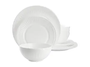 Ultra by Gibson Swanton Arch 12 Piece Break-Resistant Opal Glass Dinnerware Set in White