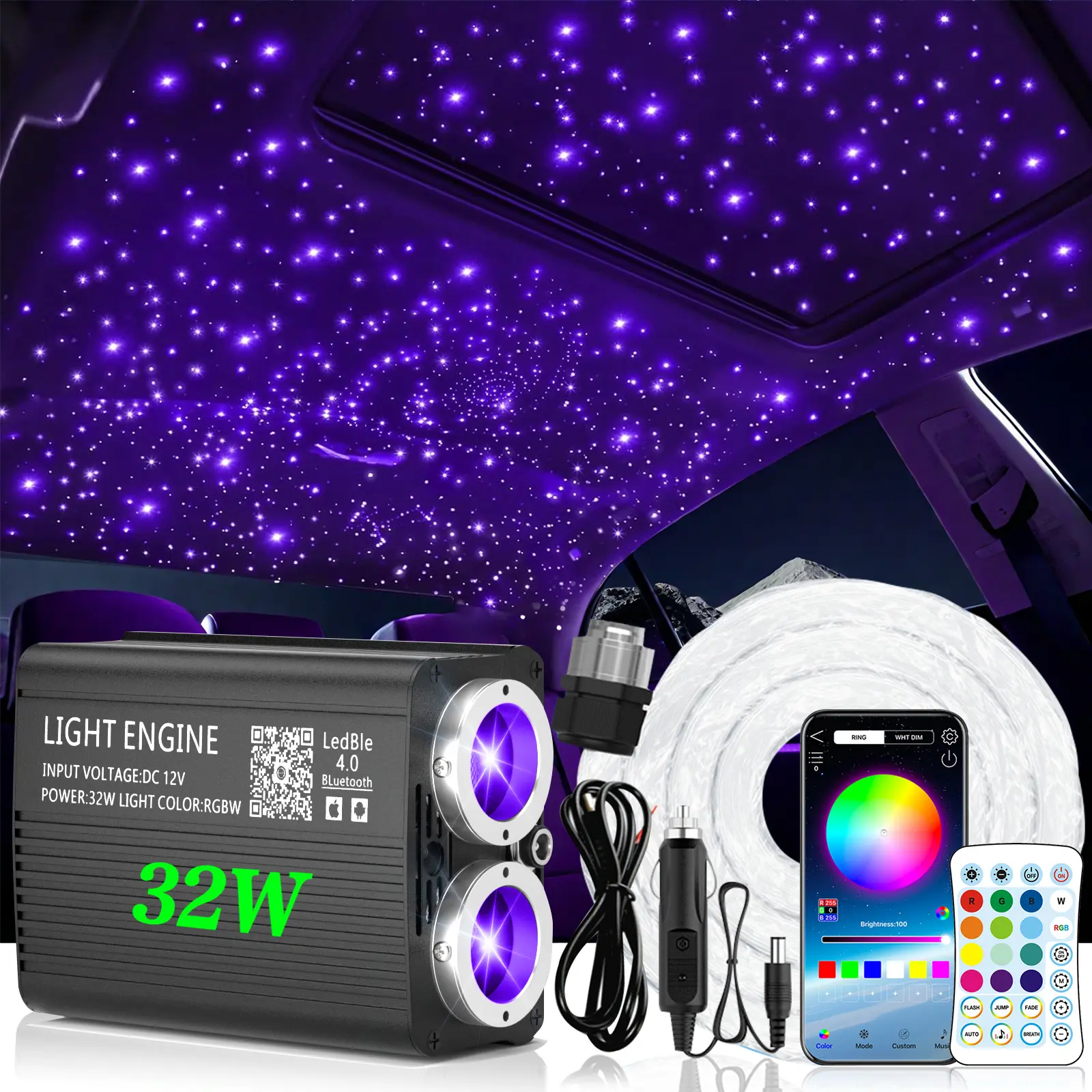 1000pc 0.03in*9.8ft 32W car home headliner star light kit roof twinkle ceiling lights fiber optic led backlights starlightcarroof ideal birthday gift