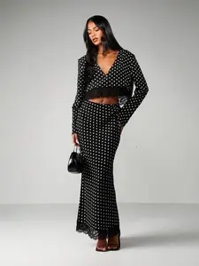MISSGUIDED Polka Dot Lace Trim Two Piece Set
