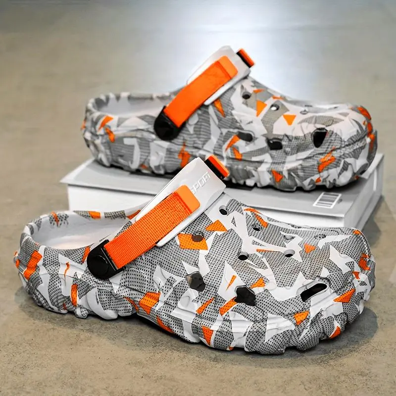 Croc Shoes Men's Summer New Outdoor Beach Shoes Sandals Dual-use Non-slip Wear-resistant Soft Sole Closed-toe Slippers