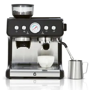 20 Bar Coffee Machine with Built-in Grinder - Stainless Steel Coffee Maker - 2.8L Removable Water Tank - Milk Frother Steam Wand - Adjustable Shot Volume - Compact Design for Home or Office