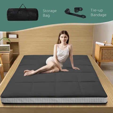 Naudacaa Japanese Floor Futon Sleeper Mattress - Thick, Ergonomic, Space-Saving Convertible Folding Lounger-Bed Use Mattress for Single Person Travel-Ready Indoor Furniture Sleeping Pad